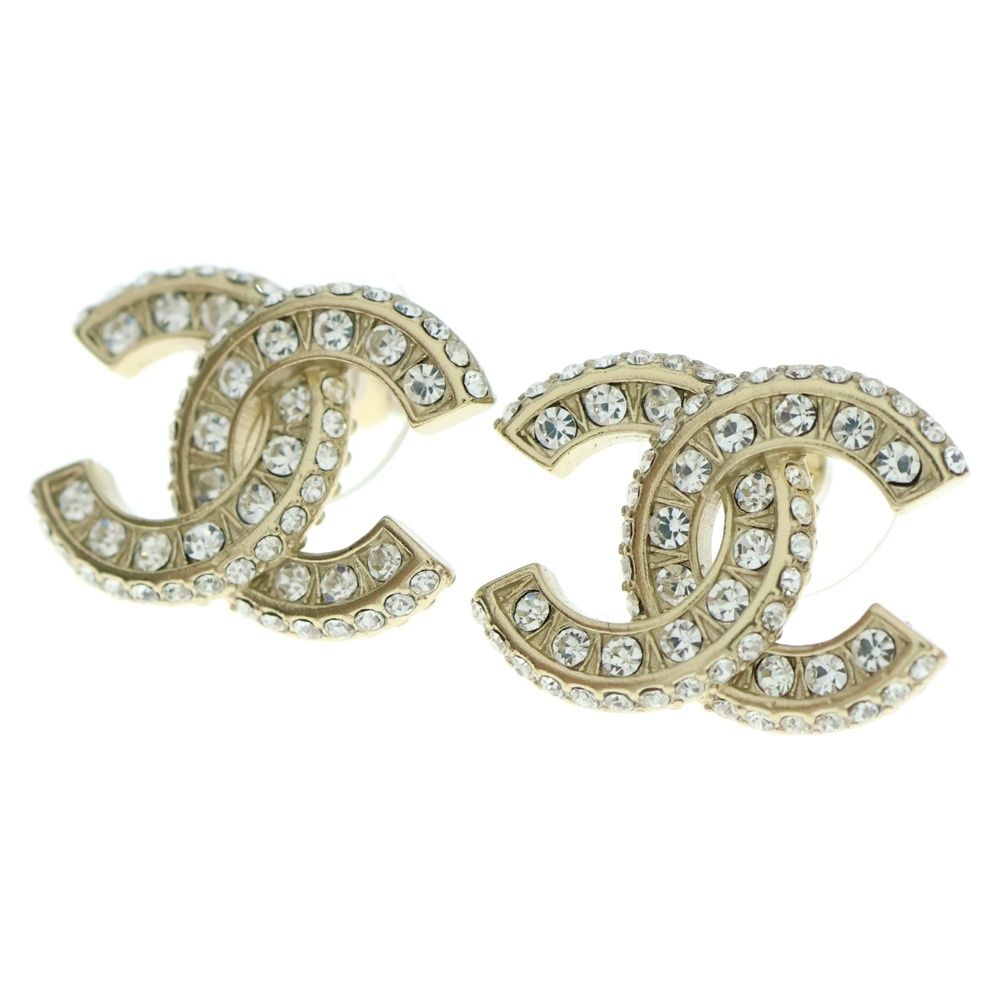 CHANEL シャネル ココマーク ラインストーン付ピアス ゴールド GP B25C