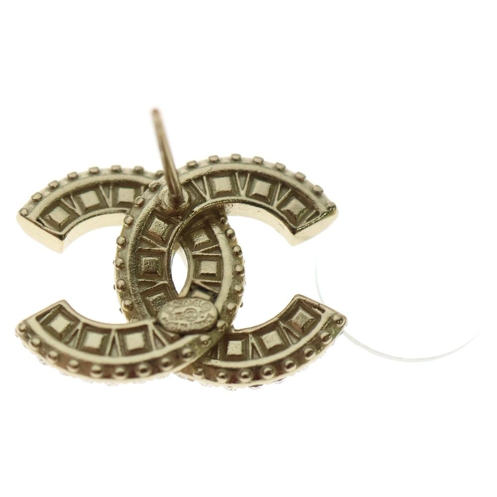 CHANEL (シャネル) ココマーク ラインストーン付ピアス ゴールド GP