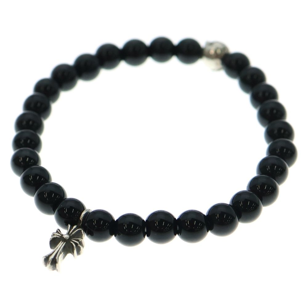 CHROME HEARTS クロムハーツ BEAD 6mm CHクロスチャーム ビーズブレスレット ブラック シルバー