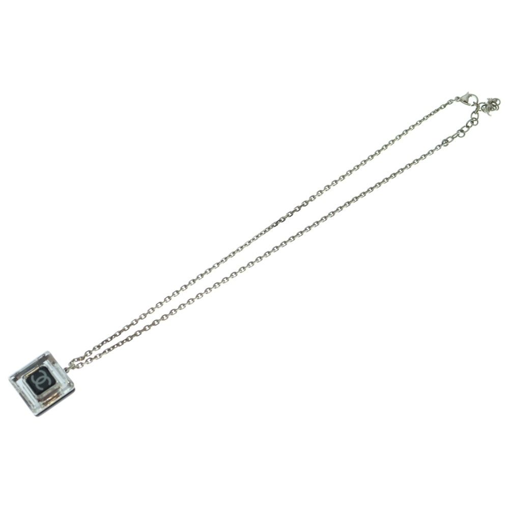 CHANEL シャネル スクエアデザイン ココマーク ネックレス ペンダント チェーン シルバー×ブラック
