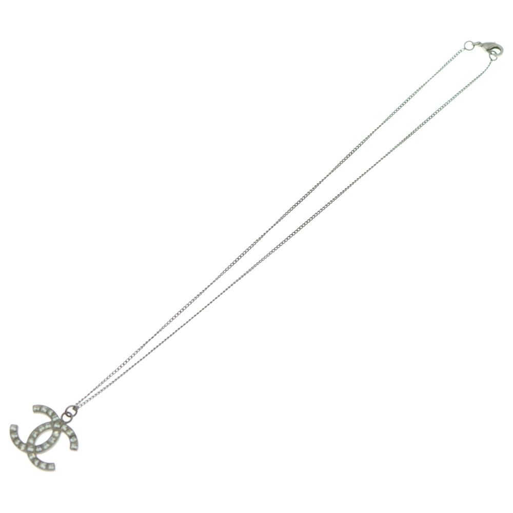 CHANEL シャネル ココマーク ラインストーン ネックレス ペンダント チェーン シルバー