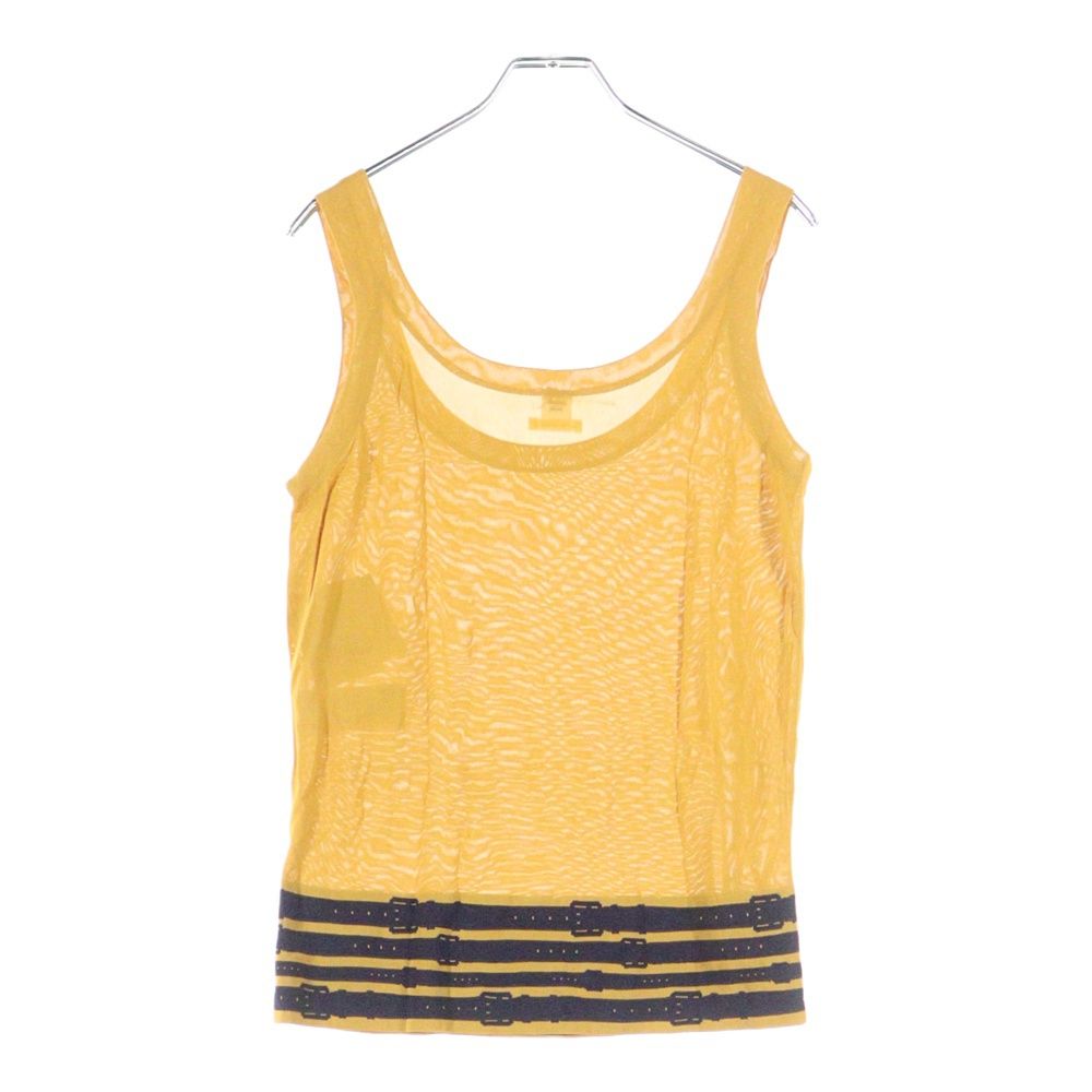 HERMES エルメス ベルトデザイン ビスコース レーヨンニット ノースリーブ タンクトップ カットソー トップス イエロー ネイビー レディース