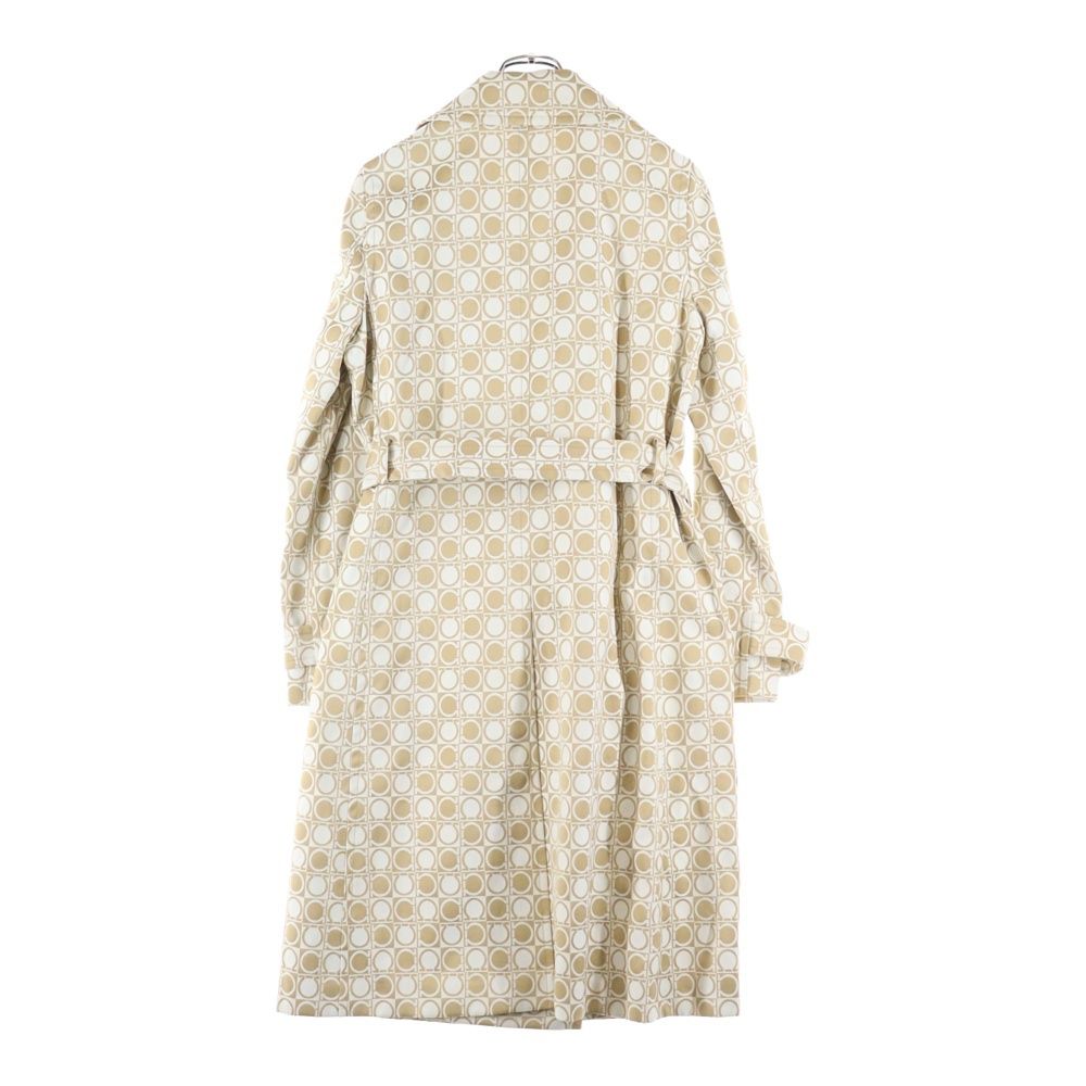 FERRAGAMO フェラガモ ガンチーニ ジャガード総柄 ダブルブレスト ロング コート ベージュ ホワイト レディース