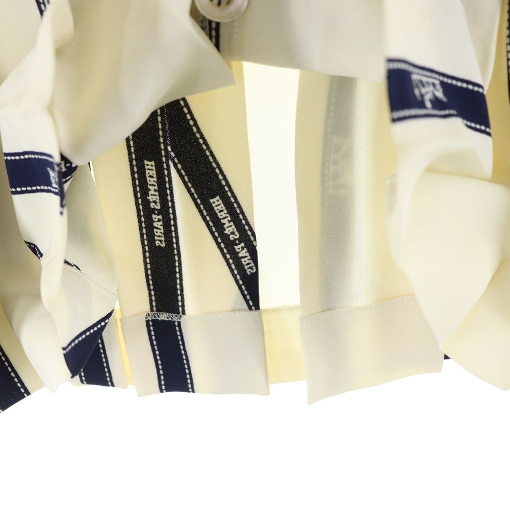 HERMES (エルメス) リボン柄 ロゴプリント シルク ミディアム プリーツ