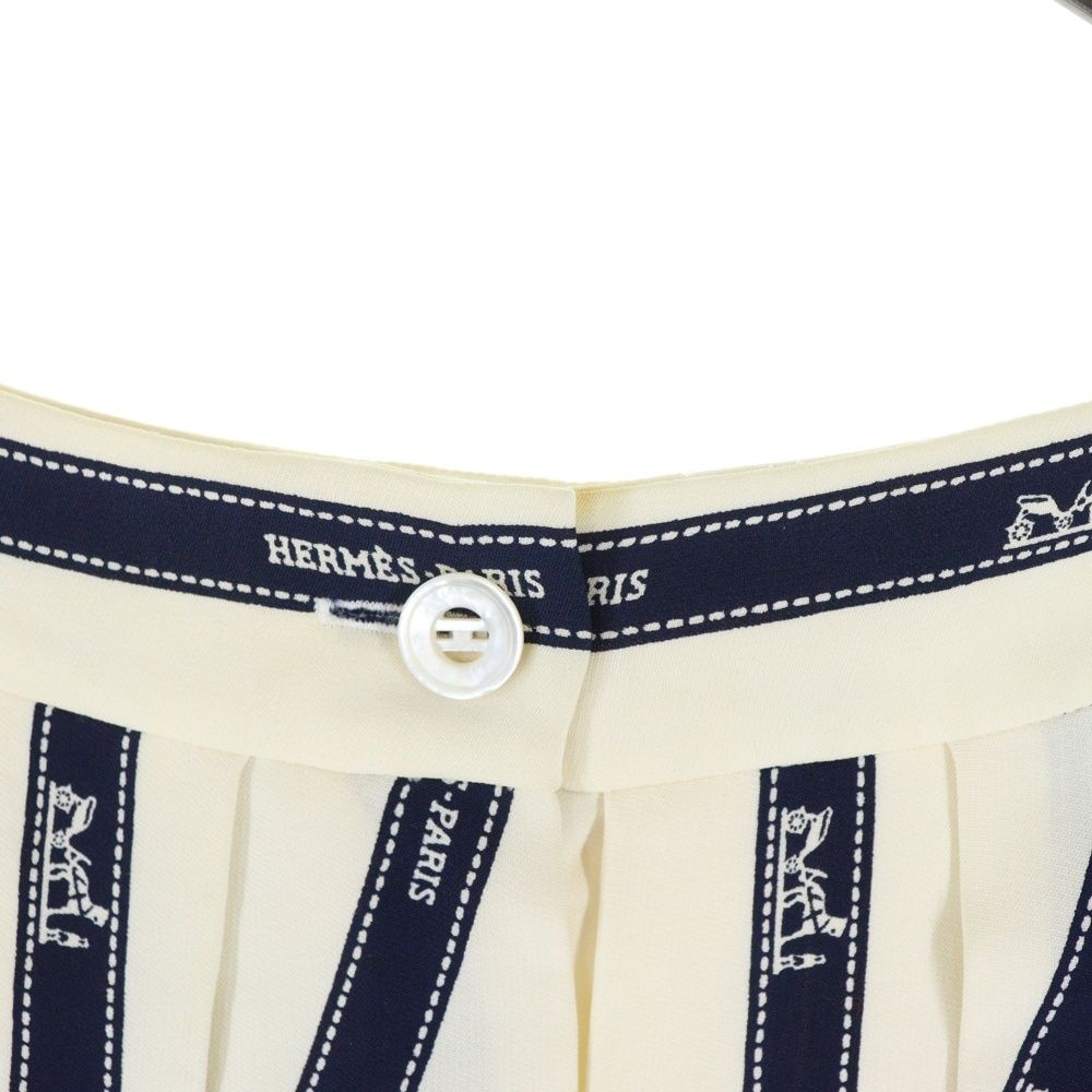 HERMES (エルメス) リボン柄 ロゴプリント シルク ミディアム プリーツ