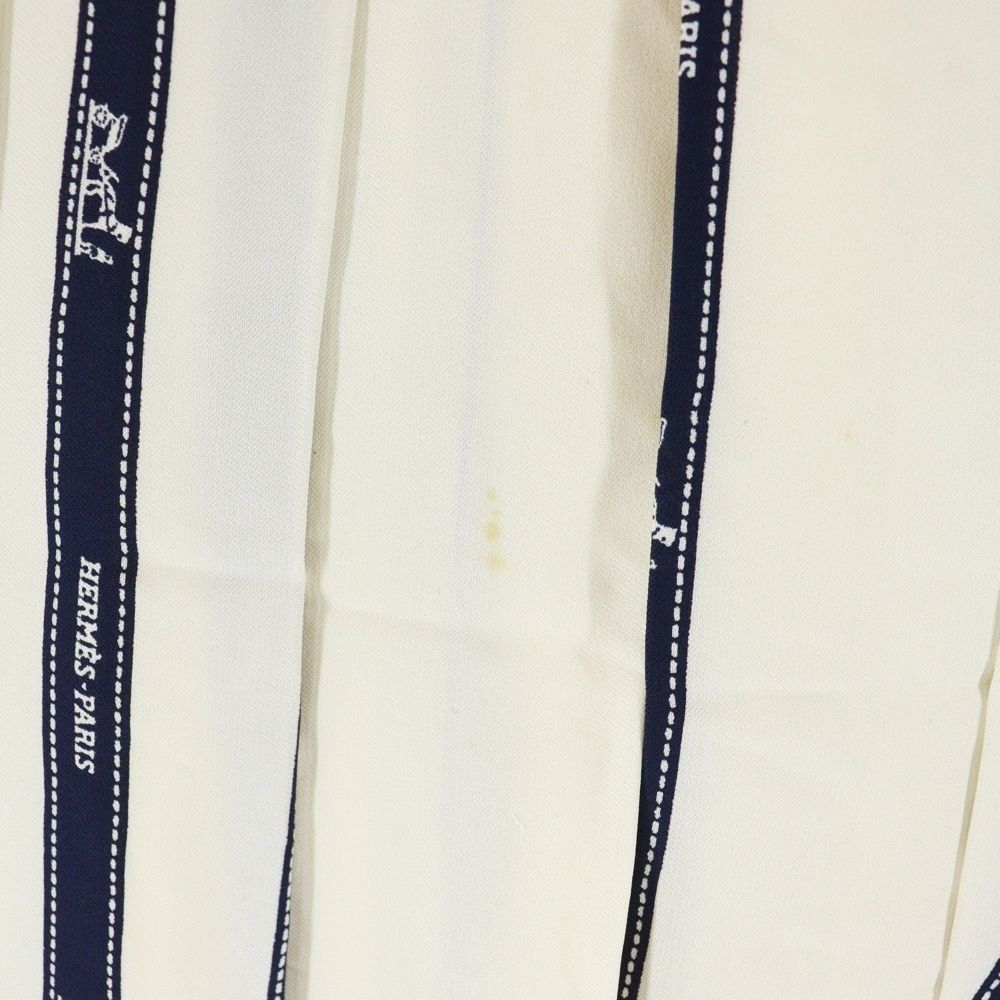 HERMES (エルメス) リボン柄 ロゴプリント シルク ミディアム プリーツ