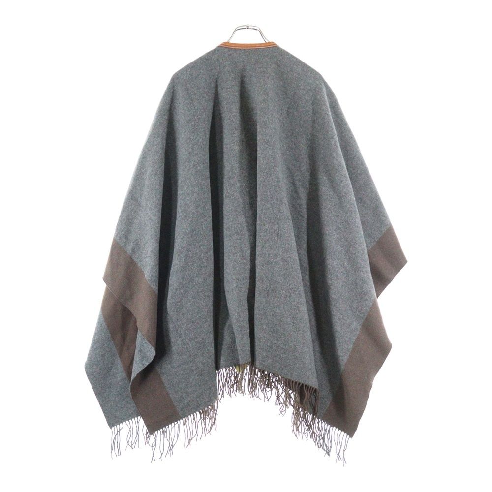 HERMES エルメス ロカバール カシミヤ混 ウール レザータッセル フリンジ ポンチョ ブラウン グレー