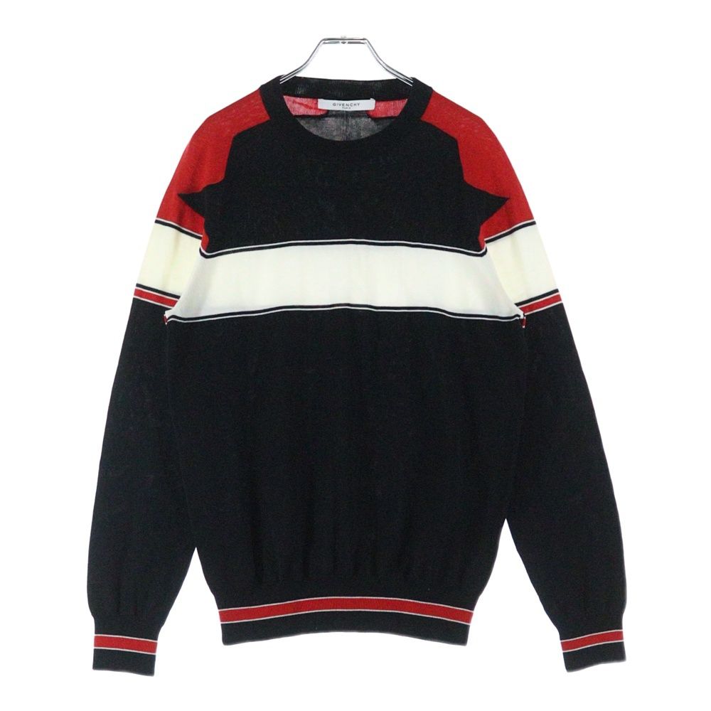 GIVENCHY ジバンシィ 16SS Ready to Wear レディ トゥ ウェア スター ラグランスリーブ コットン クルーネック プルオーバー 長袖ニット セーター ブラック レッド 16S 7502 501
