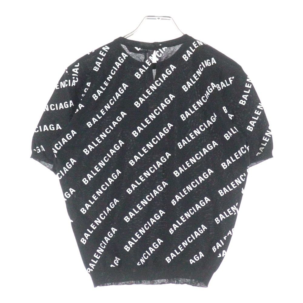 BALENCIAGA バレンシアガ Mini Allover Logo Sweater ミニ オールオーバーロゴプリント クルーネック プルオーバー 半袖ニット セーター ブラック レディース 695449