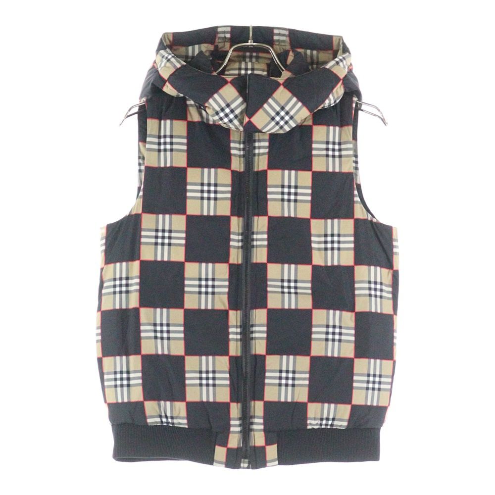 BURBERRY バーバリー ノバチェック総柄 フーデッド ジップアップ ダウンベスト ベージュ ブラック 8032749