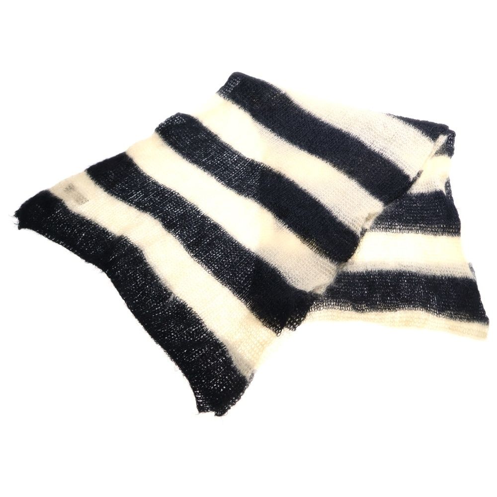 Y s for men ワイズフォーメン WOOL BORDER MUFFLER ウール ボーダー マフラー ブラック アイボリー ML-L 03-814