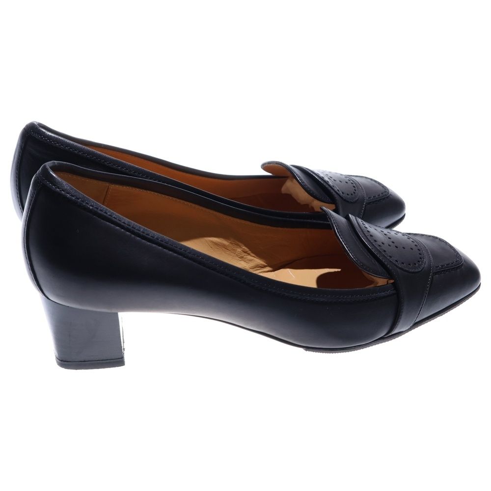  HERMES エルメス Hロゴ パンチングレザー ヒール パンプス シューズ ブラック レディース ハイヒール パンプス パンプス