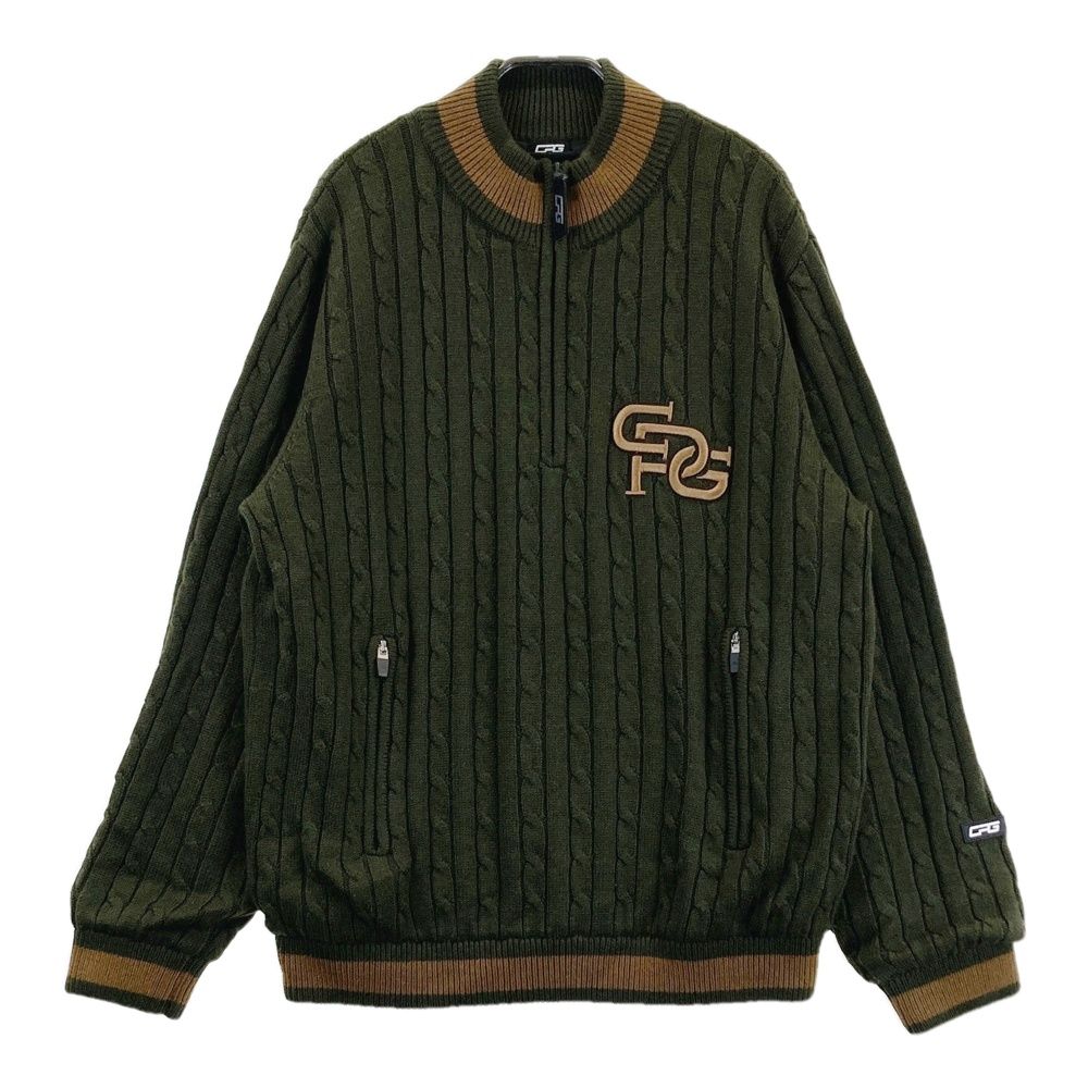 サイズ 3 CPG GOLF シーピージーゴルフ 裏地付きハーフジップ長袖ニットセーター ケーブル編み カーキ系 240101534117 ゴルフウェア メンズ ストスト