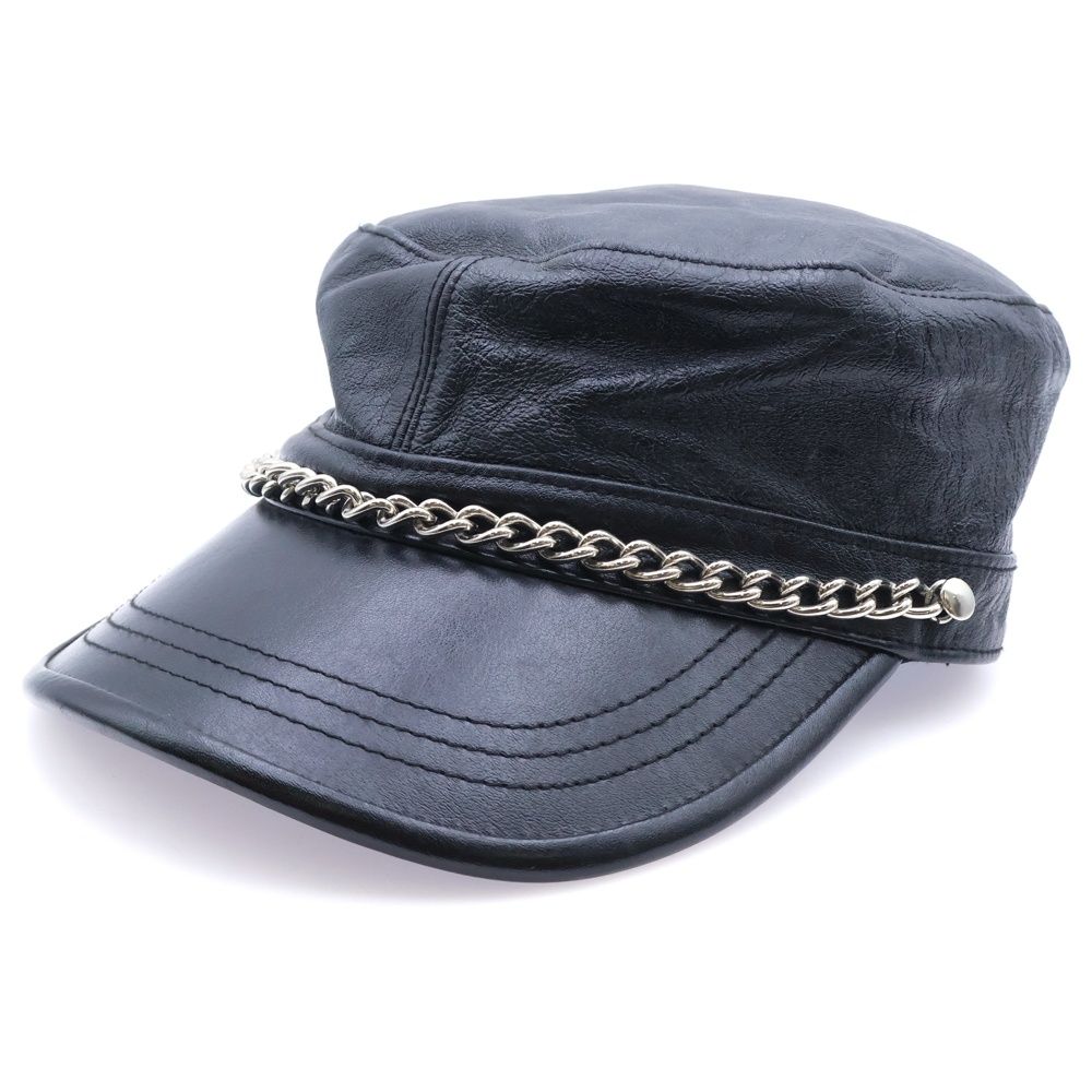 MARC JACOBS マークジェイコブス チェーン装飾 レザー キャスケット ブラック