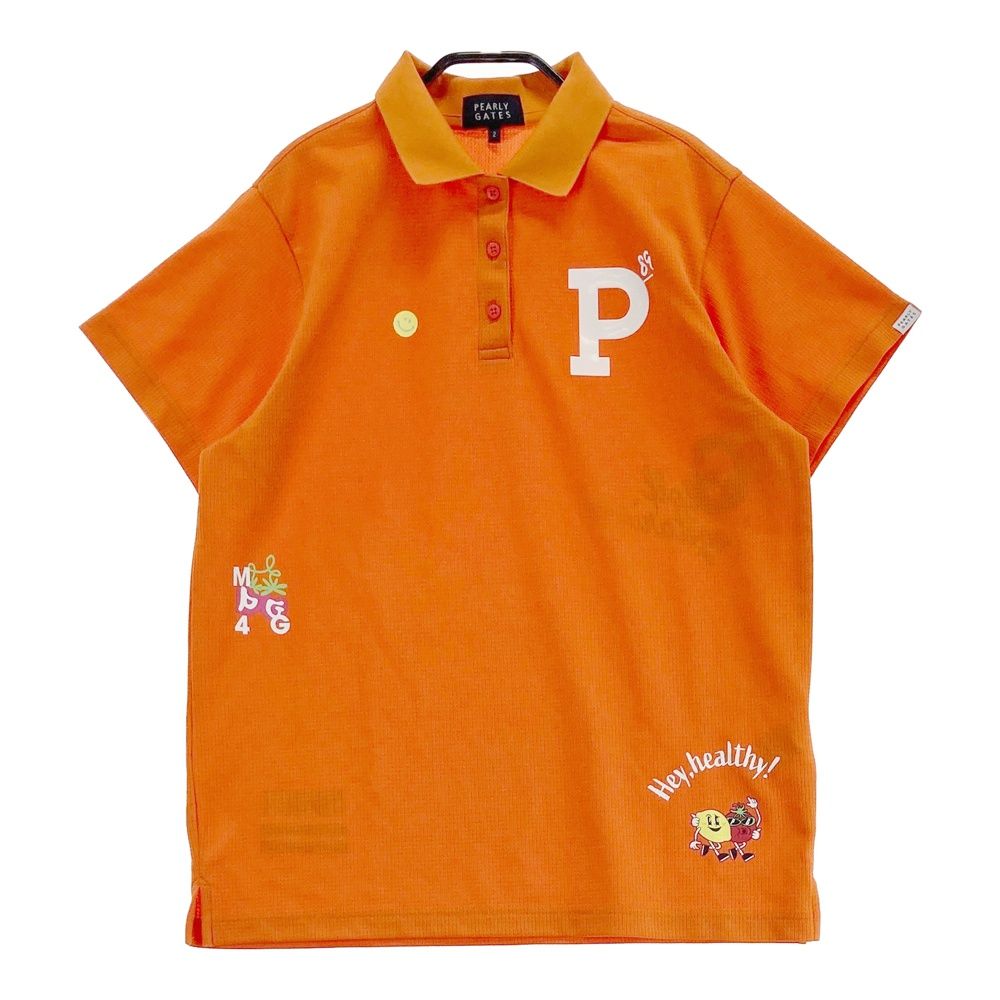 サイズ 2 PEARLY GATES パーリーゲイツ モデル 半袖ポロシャツ ニコちゃん オレンジ系 240101559975 ゴルフウェア レディース ストスト
