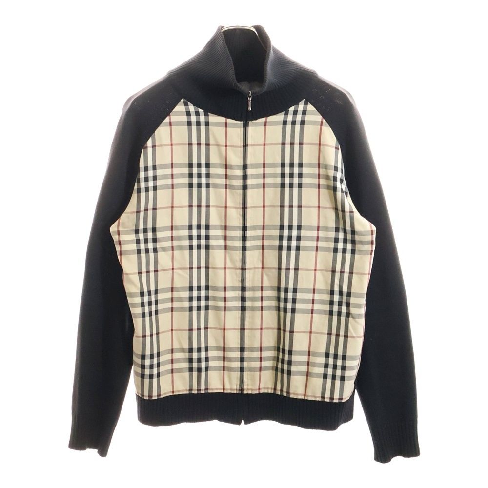 BURBERRY BLACK LABEL バーバリー ブラックレーベル ノバチェック柄 切り替え ドライバーズ ジップアップ ニット ジャケット ベージュ ブラック BMT52-950