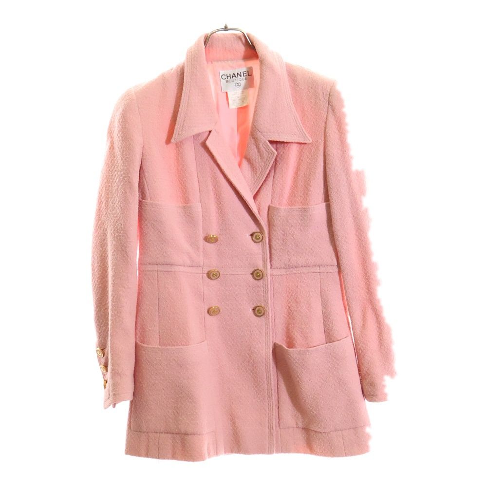 CHANEL シャネル 96C クルーズ ココマークボタン ウールツイード ダブルブレスト テーラードジャケット ピンク レディース P06115V04542