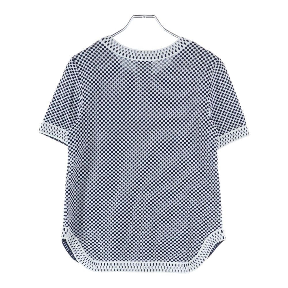 CHANEL シャネル ココマークロゴプレート ビスコース レーヨンニット ワッフル生地 クルーネック 半袖ニット カットソー ホワイト ネイビー レディース P47955K06124