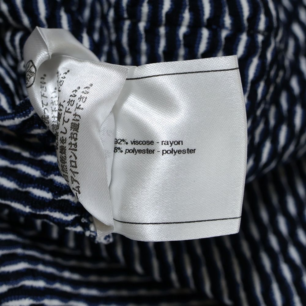  CHANEL シャネル ココマークロゴプレート ビスコース レーヨンニット ワッフル生地 クルーネック 半袖ニット カットソー ホワイト ネイビー レディース 半袖(Tシャツ) Tシャツ カットソー