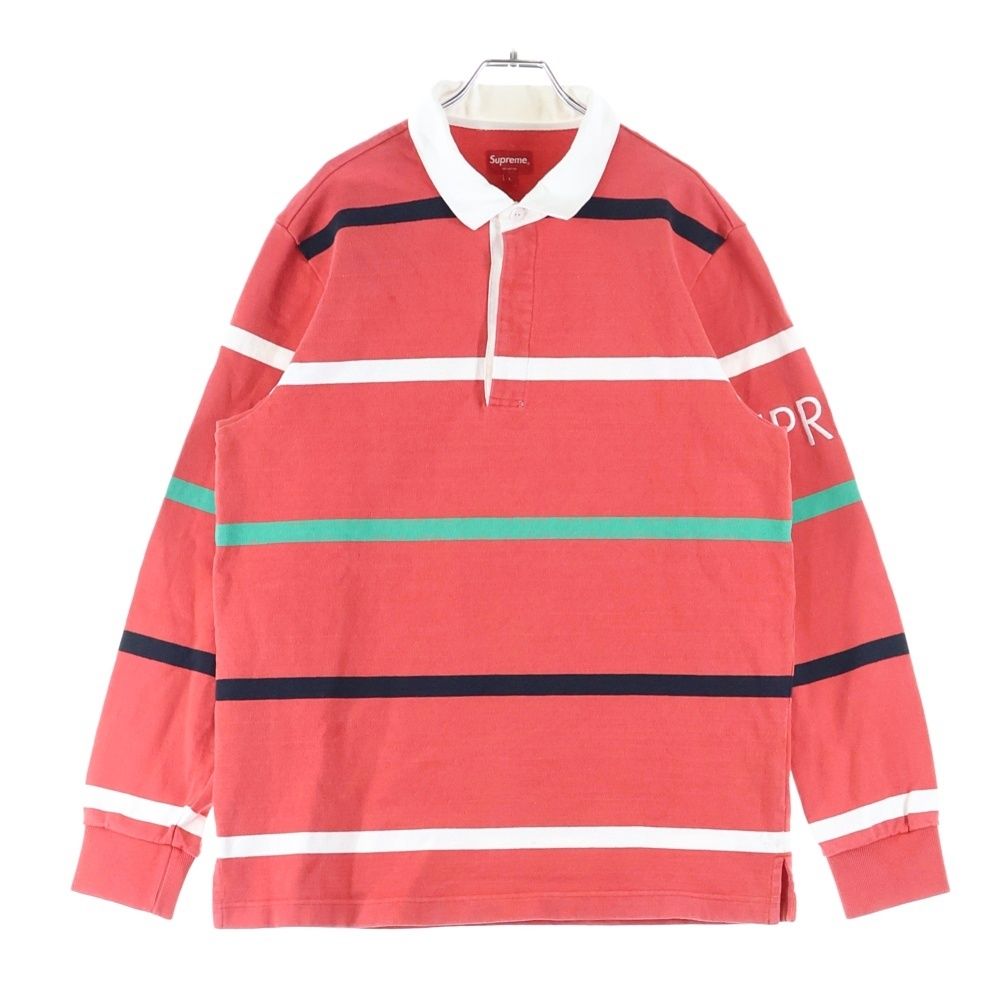 SUPREME シュプリーム 16AW Striped Rugby 長袖ラグビーシャツ レッド