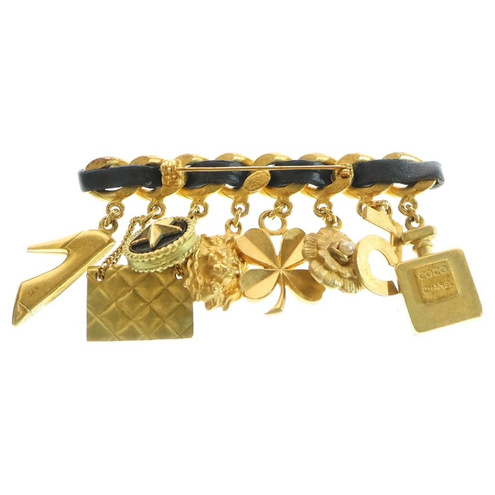 CHANEL シャネル ココマーク マトラッセ フレグランス クローバー ヒールアイコン 8連チャーム付ブローチ ゴールド GP 94P