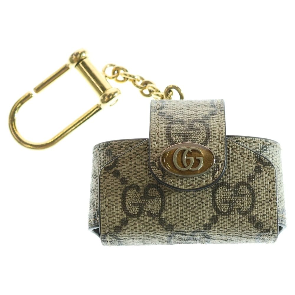 GUCCI グッチ GGスプリーム airpodsケース イヤホンケース キーホルダー バッグチャーム ベージュ 596720 ゴールド金具