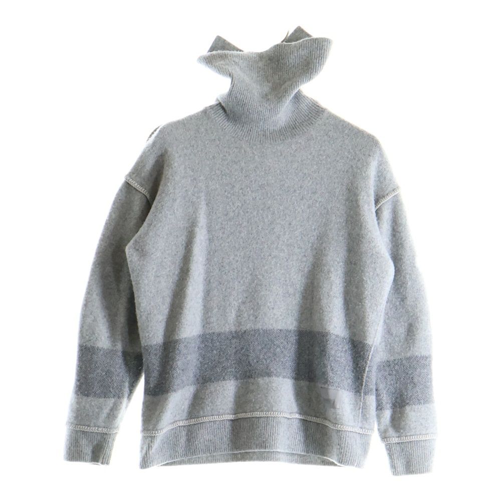 BURBERRY バーバリー 裾ロゴパッチ ステッチデザイン カシミヤ混 ウール タートルネック プルオーバー 長袖ニット セーター グレー 8046230