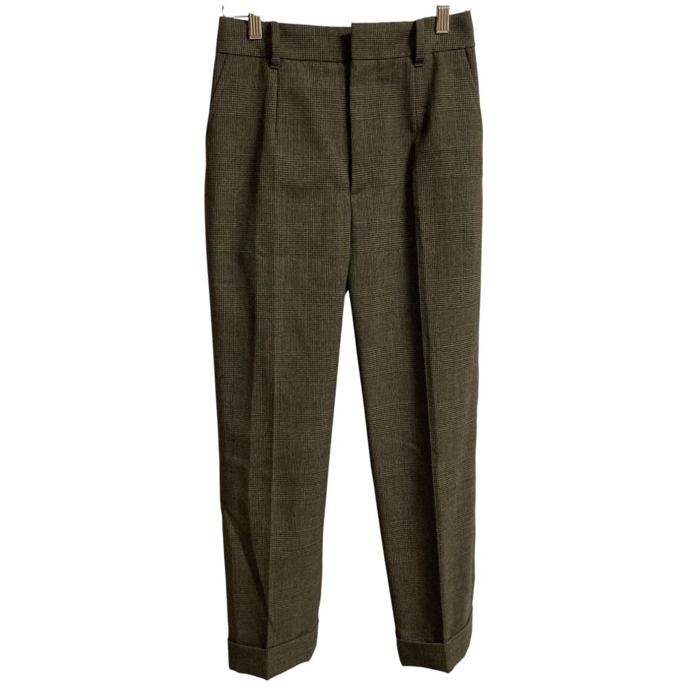 MARGARET HOWELL マーガレットハウエル フォックスブラザーズ コラボ グレンチェック パンツ スラックス サイズ1 カーキ グレー レディース 古着