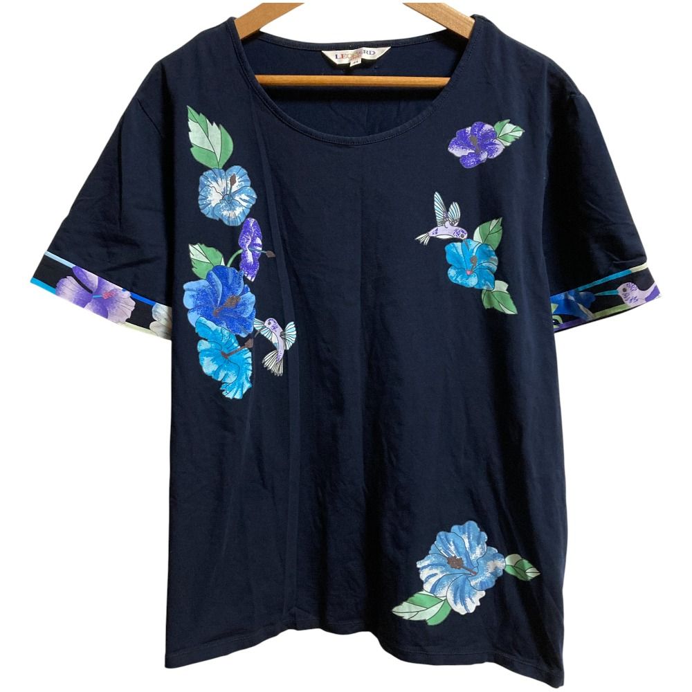 LEONARD SPORT レオナール スポーツ フラワープリント ショートスリーブ カットソー サイズ44 ネイビー レディース 古着
