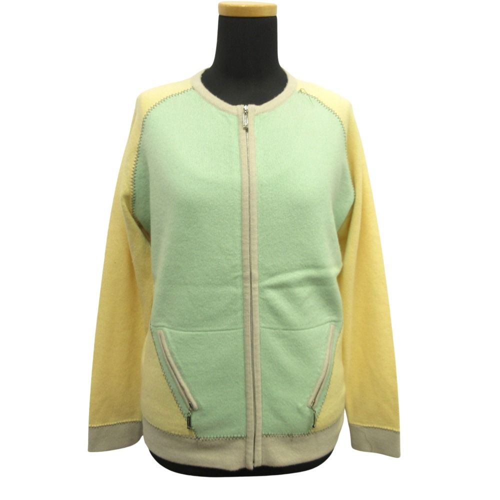 ERIC BOMPARD エリックボンパール カシミヤ アンサンブル ニット セーター ジャケット タンクトップ L グリーン イエロー レディース 古着