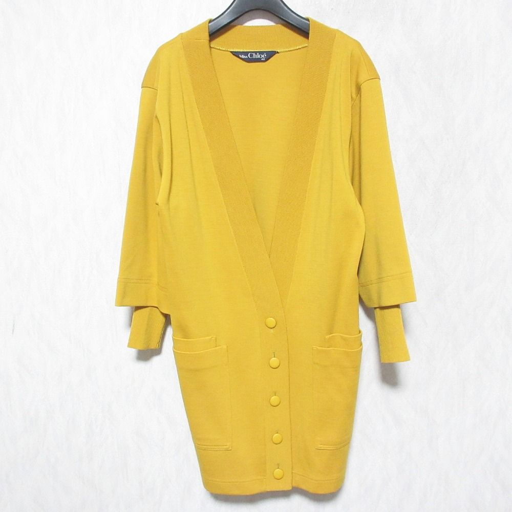 Miss Chloe ミスクロエ ヴィンテージ ウール ニットジャケット スカート セットアップ サイズ40 イエロー レディース 古着