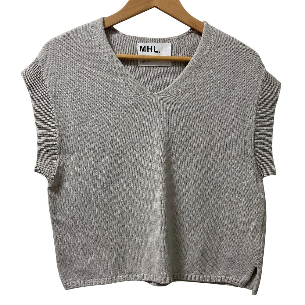25SS MHL. MARGARET HOWELL マーガレットハウエル WA-SHI COTTON KNIT VEST ニット ベスト サイズ2 グレー レディース 古着