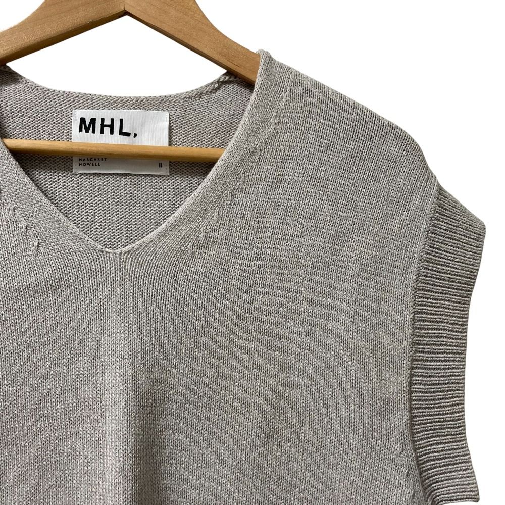 25SS MHL. MARGARET HOWELL マーガレットハウエル WA-SHI COTTON KNIT VEST ニット ベスト サイズ2 グレー レディース 古着