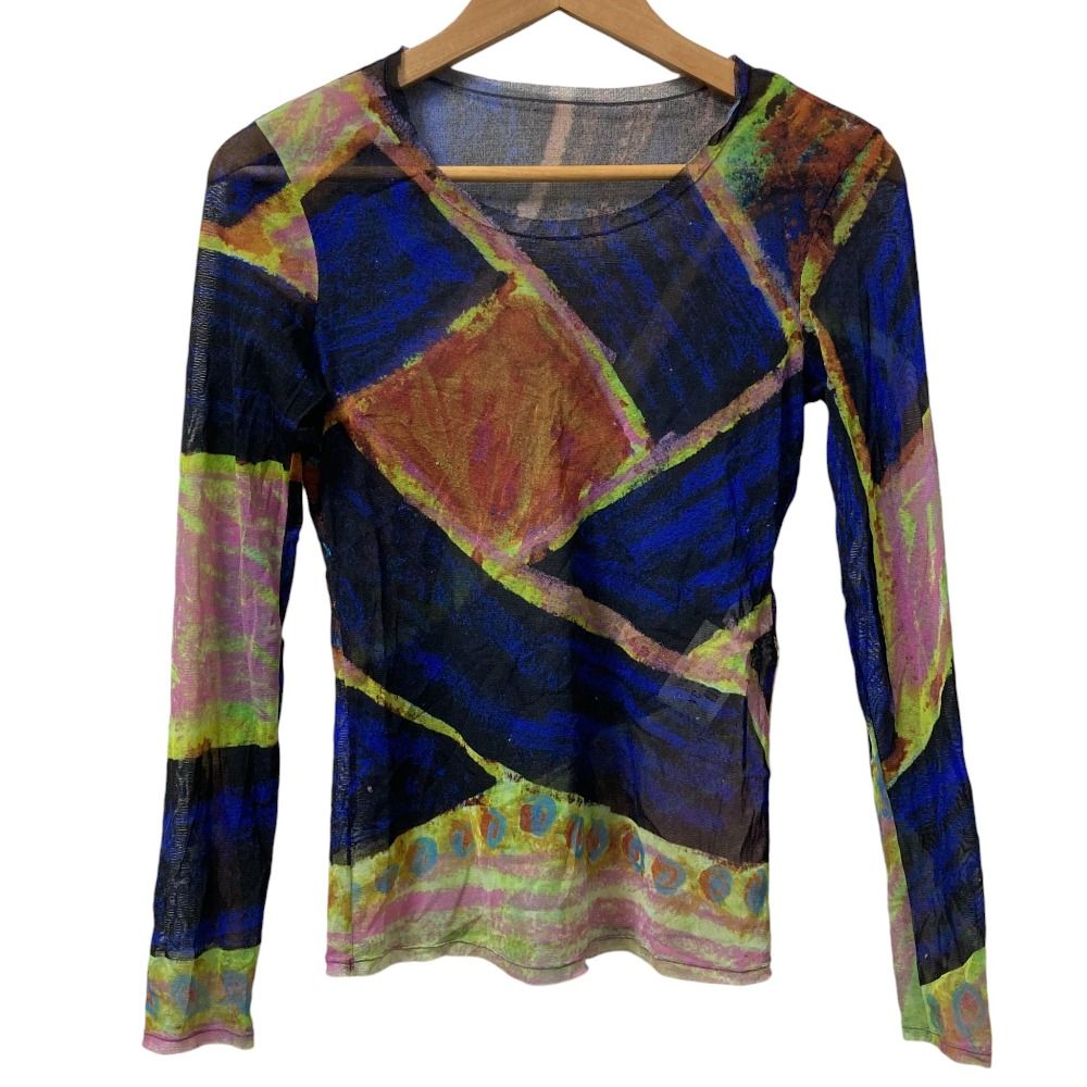 ISSEY MIYAKE イッセイミヤケ 総柄プリント シアー ロングスリーブ カットソー サイズ3 マルチ レディース 古着