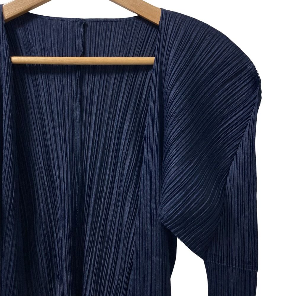 PLEATS PLEASE ISSEY MIYAKE プリーツプリーズ イッセイミヤケ カーディガン PP04-JO607 サイズ3 ネイビー レディース 古着