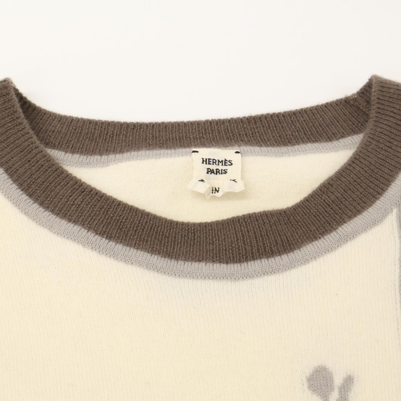 HERMES エルメス 24SS カシミヤ混 鐙刺繍 ショートスリーブニット 36