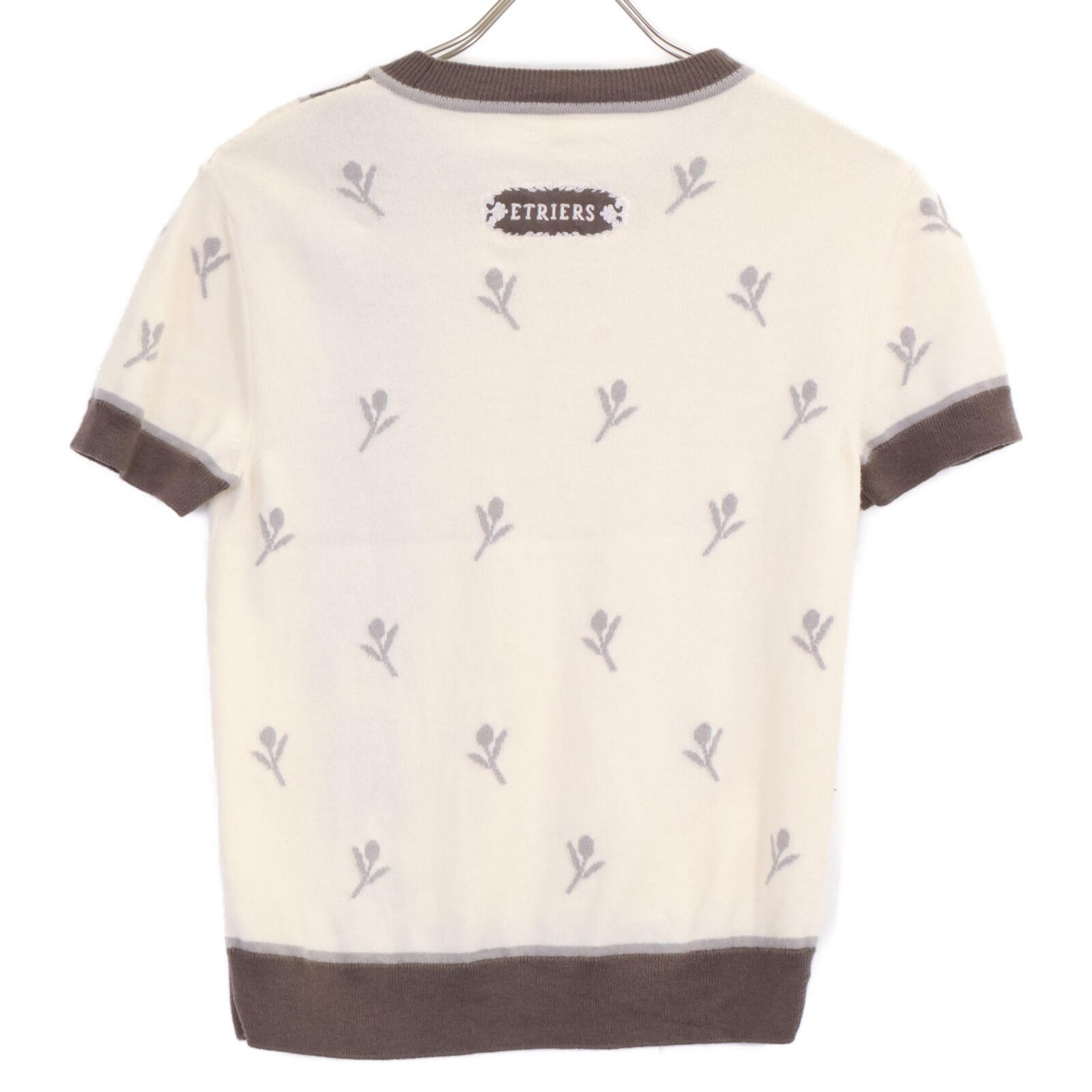 HERMES エルメス 24SS カシミヤ混 鐙刺繍 ショートスリーブニット 36