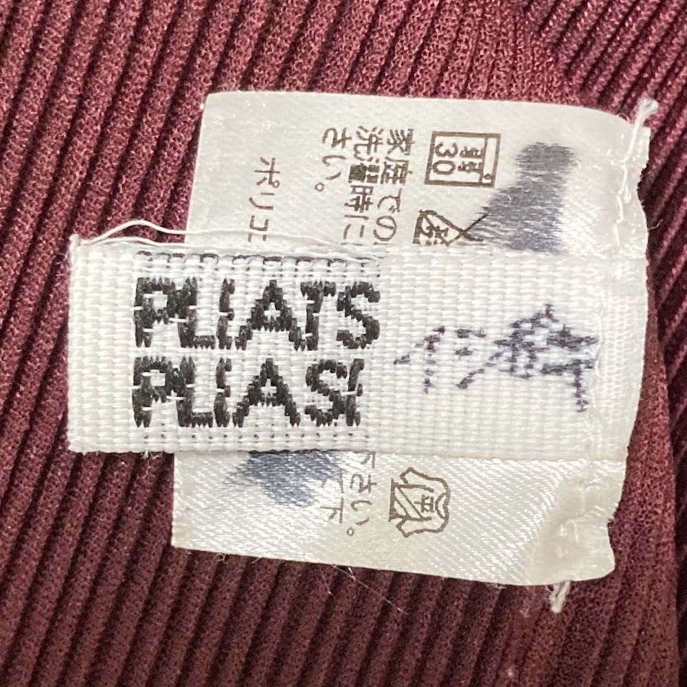  PLEATS PLEASE ISSEY MIYAKE プリーツプリーズ イッセイミヤケ ボトルネック ハーフスリーブ カットソー 3 ボルドー レディース 古着 五分袖 七分袖 Tシャツ カットソー