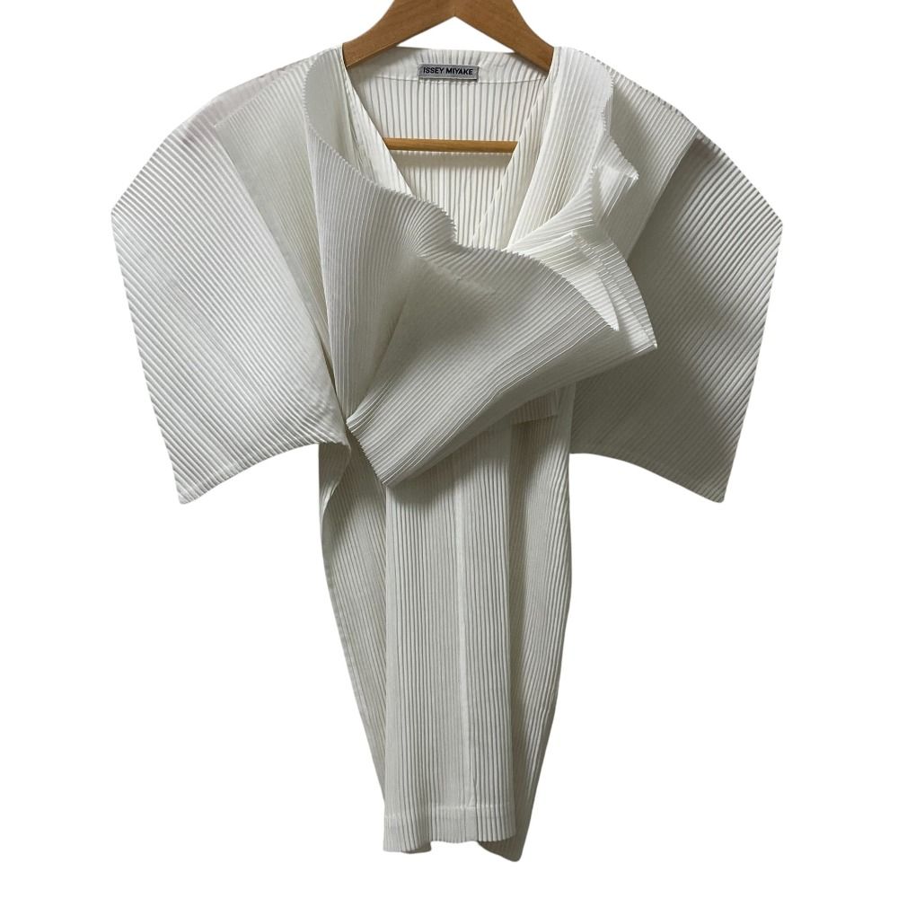 ISSEY MIYAKE イッセイミヤケ フリル ショートスリーブ カットソー IM11-FJ043 サイズL ホワイト レディース 古着
