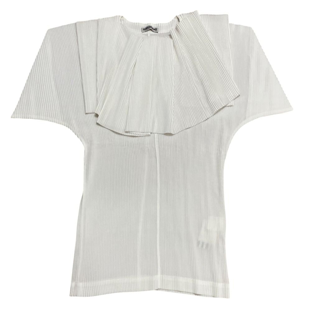 ISSEY MIYAKE イッセイミヤケ フリル ショートスリーブ カットソー IM11-FJ043 サイズL ホワイト レディース 古着
