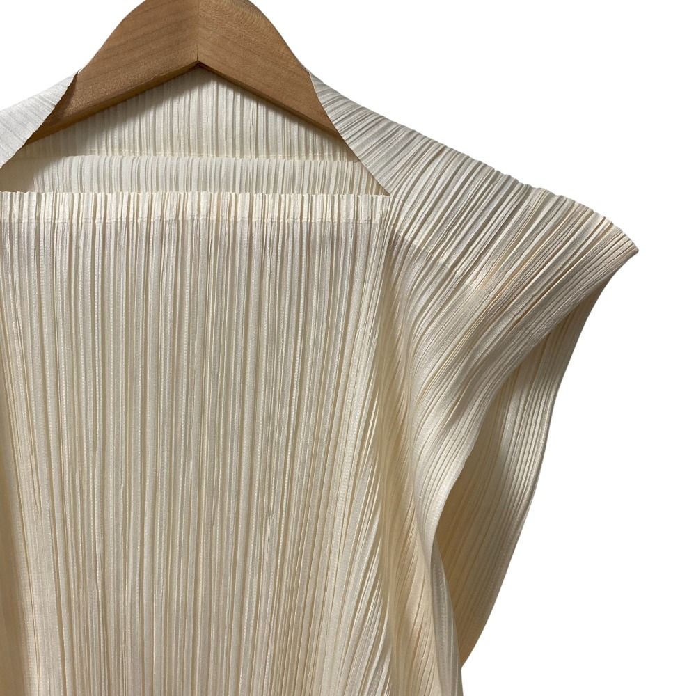 PLEATS PLEASE ISSEY MIYAKE プリーツプリーズ イッセイミヤケ ノースリーブ カットソー PP63-JK124 サイズ3 アイボリー レディース 古着