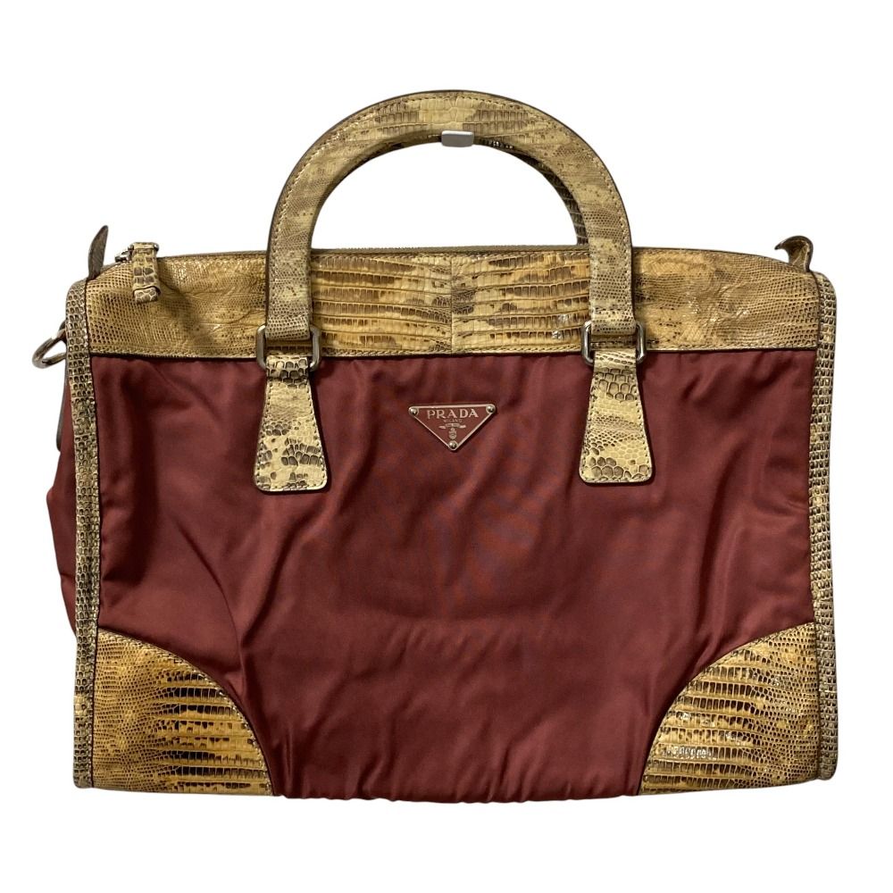 良品 PRADA プラダ ヴィンテージ パイソンレザー ナイロンコンビ 2WAY