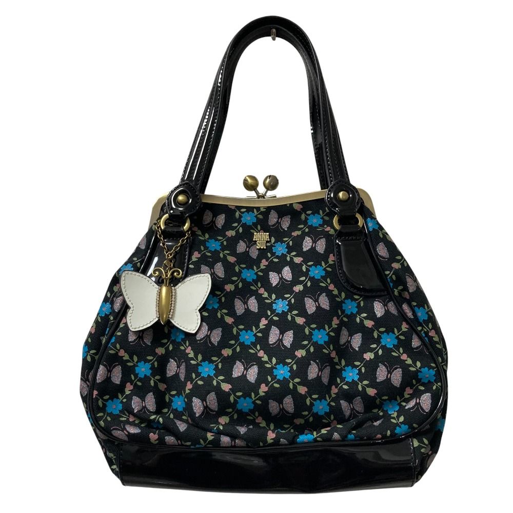 ANNA SUI アナスイ バタフライプリント キャンバス トートバッグ ブラック レディース 古着