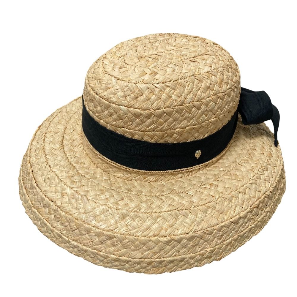 HELEN KAMINSKI ヘレンカミンスキー ブラックリボン ラフィアハット ベージュ レディース 古着