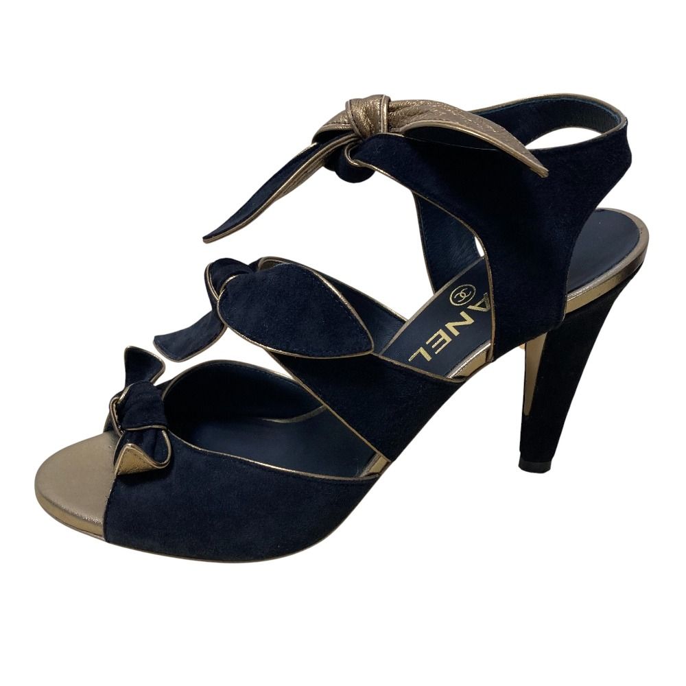 美品 CHANEL シャネル スウェードレザー アンクルストラップ リボン