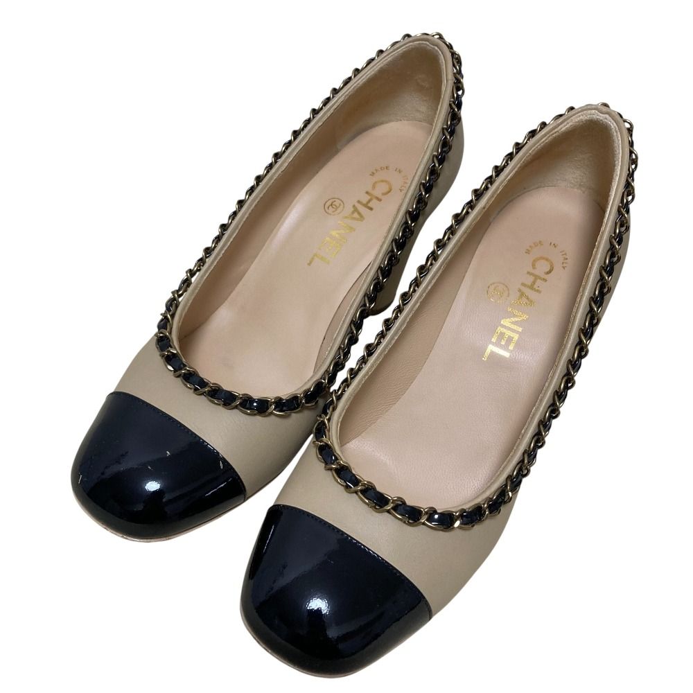 CHANEL シャネル チェーン装飾 バイ パンプス G 32887 サイズ37 C 約23 5 cm ベージュ レディース 古着