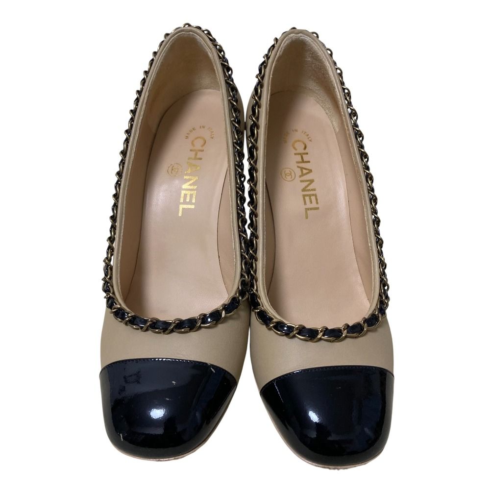 CHANEL シャネル チェーン装飾 バイ パンプス G 32887 サイズ37 C 約23.5 cm ベージュ レディース 古着