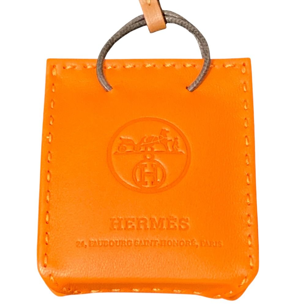 HERMES エルメス ラムスキン サックオランジュ バッグチャーム Y刻印 2020年製造 オレンジ レディース 古着