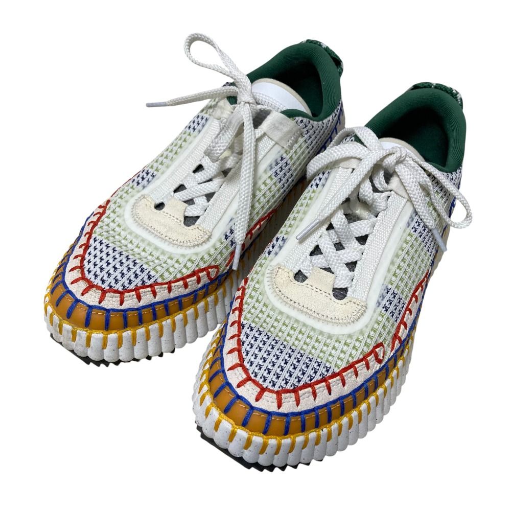 Chloe クロエ Nama スニーカー シューズ サイズ37 約23.5 cm ホワイト×マルチ レディース 古着