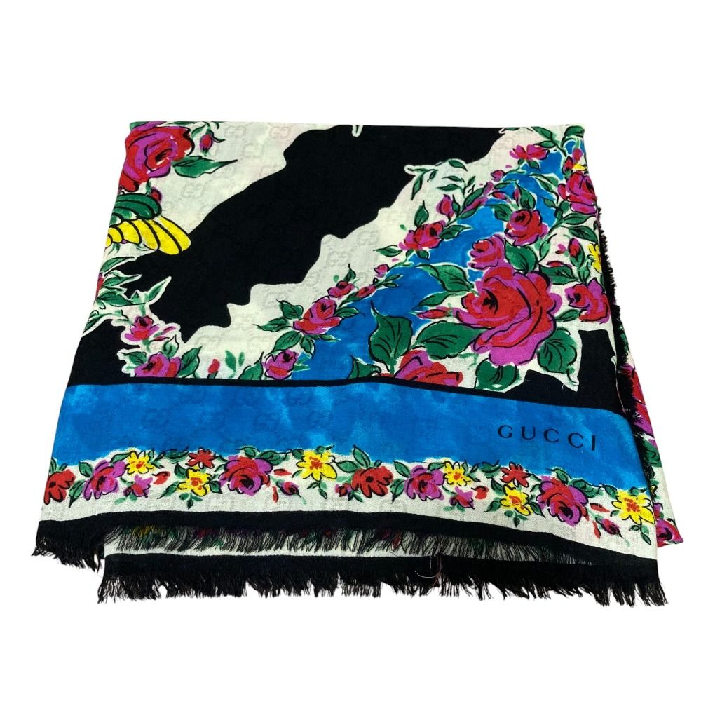 良品 GUCCI グッチ シェブロン フラワー GG 大判ストール ショール